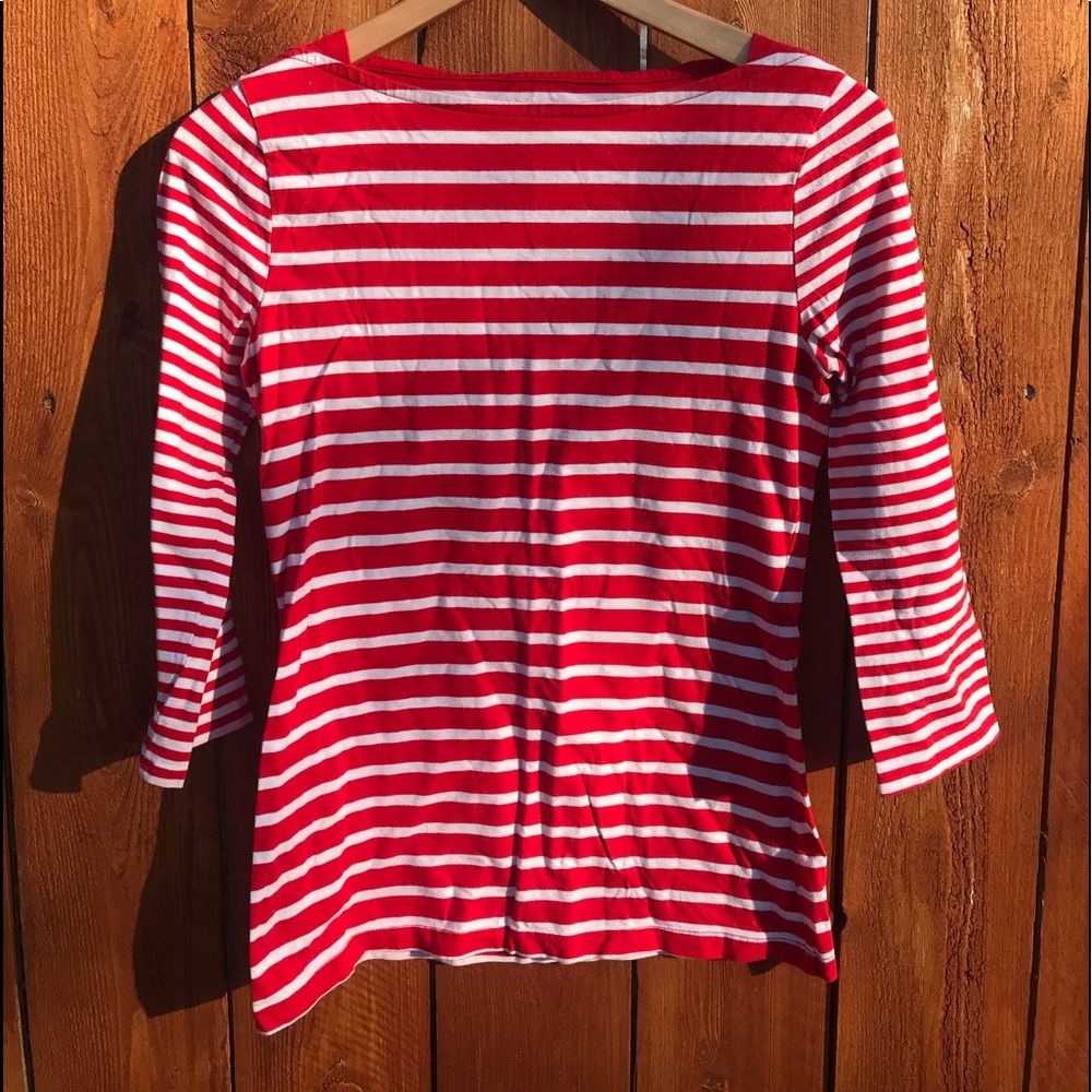 Red and white striped top